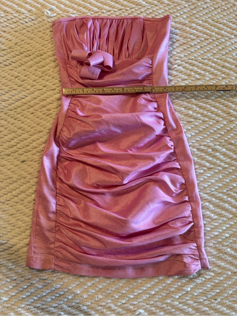 Jessica McClintock Strapless Shimmering Rose Pink Ruched Dress - Picture 2 of 7